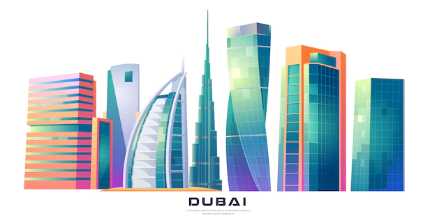 Free Vector | Dubai, uae skyline with world famous buildings
