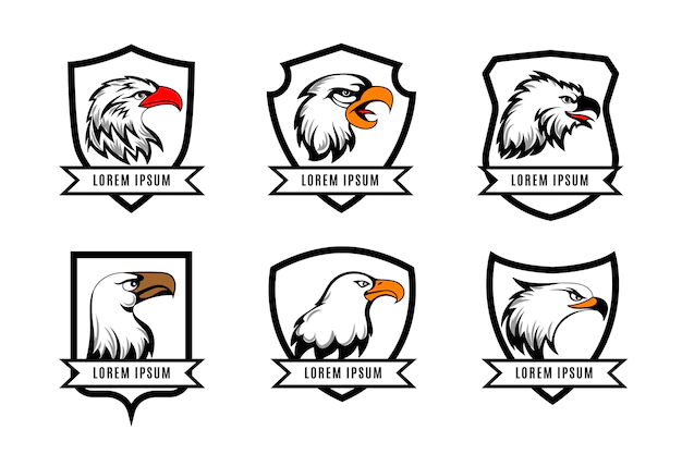 Free Vector | Eagle or american falcon heads with shields badge templates. set of logotype with shield and eagle