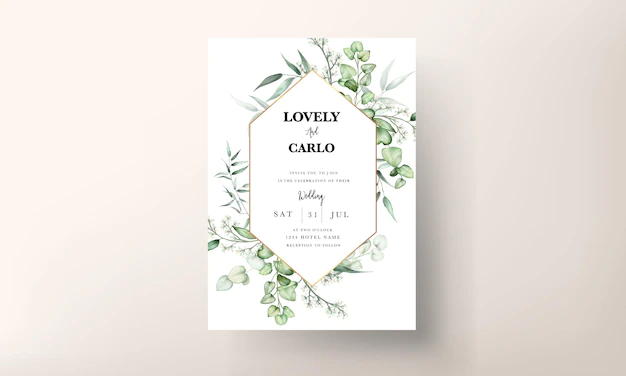 Free Vector | Elegant eucalyptus leaves watercolor wedding invitation card