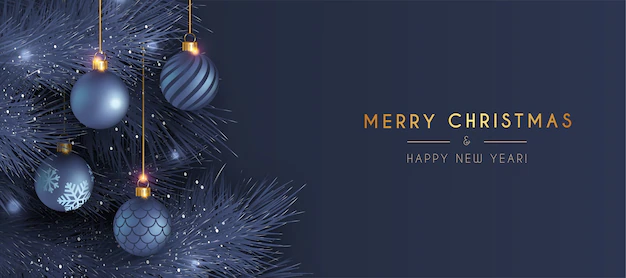 Free Vector | Elegant merry christmas and new year card with realistic blue decoration