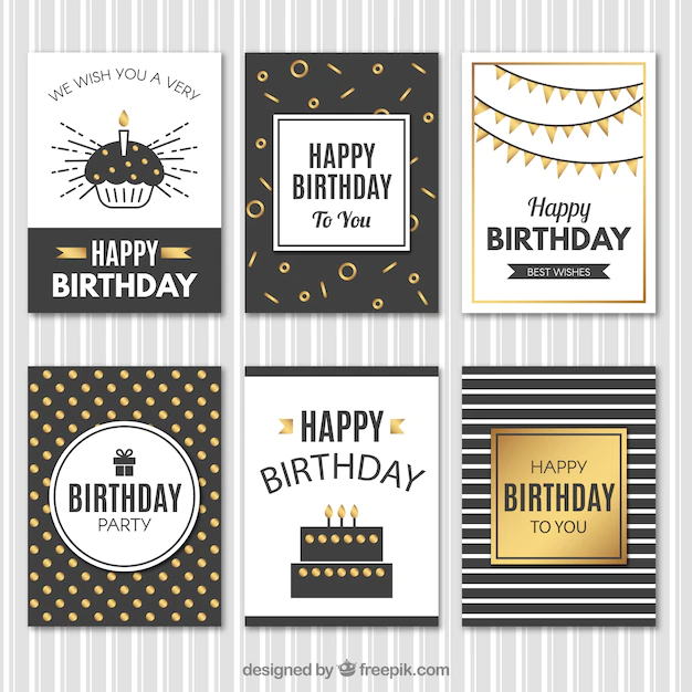 Free Vector | Elegant vintage birthday cards with golden details