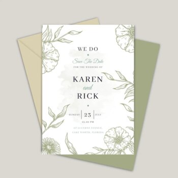 Free Vector | Engraving hand drawn floral wedding invitation template