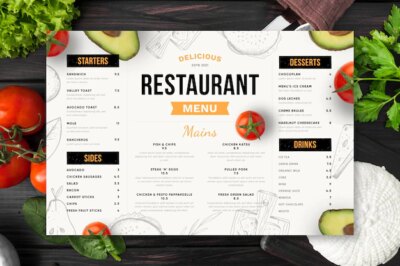 Free Vector | Engraving hand drawn rustic vertical restaurant menu template