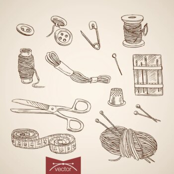 Free Vector | Engraving vintage hand drawn  cutting and sewing collection.