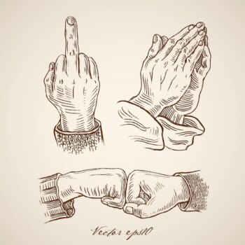 Free Vector | Engraving vintage hand drawn signals of hands