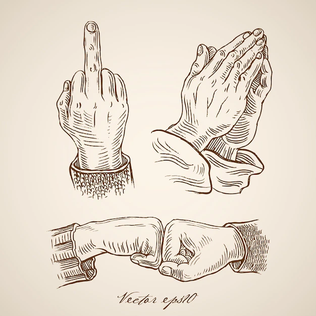 Free Vector | Engraving vintage hand drawn signals of hands