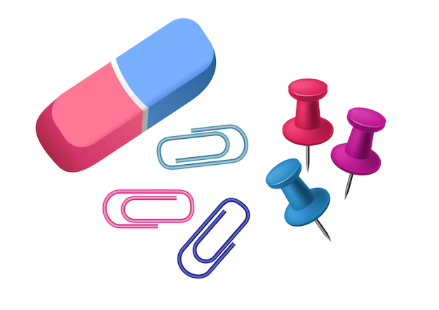 Free Vector | Eraser. rubber, pin, paper clip. stationery concept.