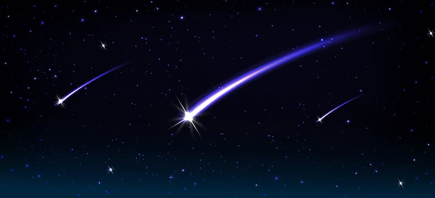 Free Vector | Falling comets, asteroids and meteors with blue flame trail in cosmos