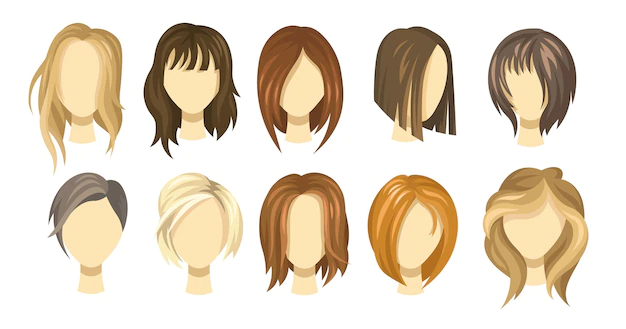 Free Vector | Female hair style collection. blond, brown and ginger haircuts for girls