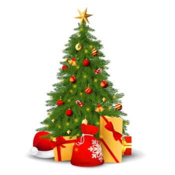 Free Vector | Fir tree with decorations, presents and santa hat