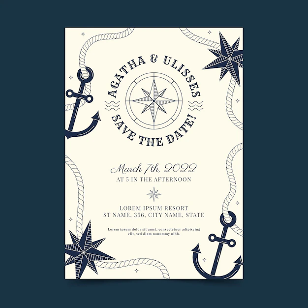 Free Vector | Flat design nautical wedding invitation