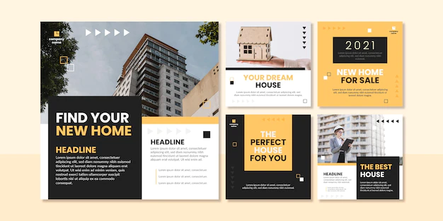 Free Vector | Flat design real estate instagram posts