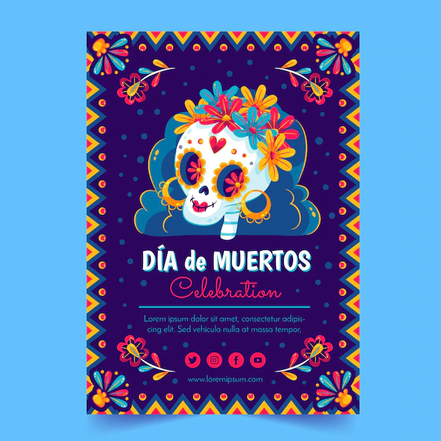 Free Vector | Flat dia de muertos vertical poster template