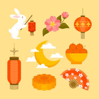 Free Vector | Flat elements collection for mid-autumn festival celebration
