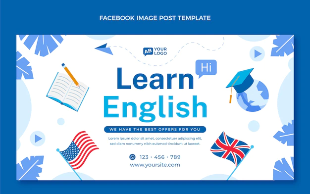 Free Vector | Flat english lessons social media post template