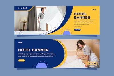Free Vector | Flat hotel banner template with photo