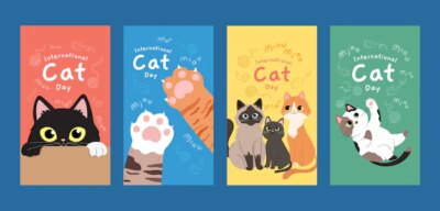 Free Vector | Flat international cat day instagram stories collection