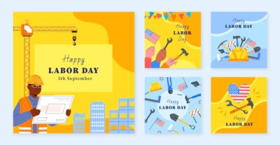Free Vector | Flat labor day instagram posts collection