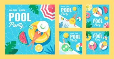 Free Vector | Flat pool party instagram posts collection