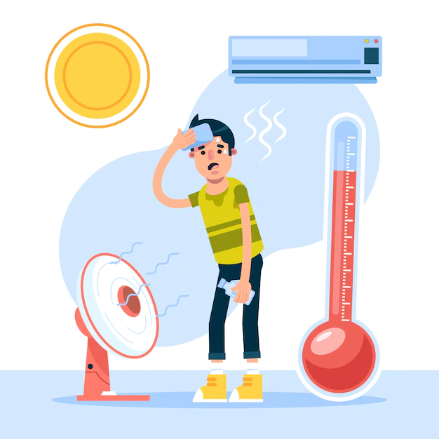 Free Vector | Flat summer heat illustration with man in front of fan and air conditioner