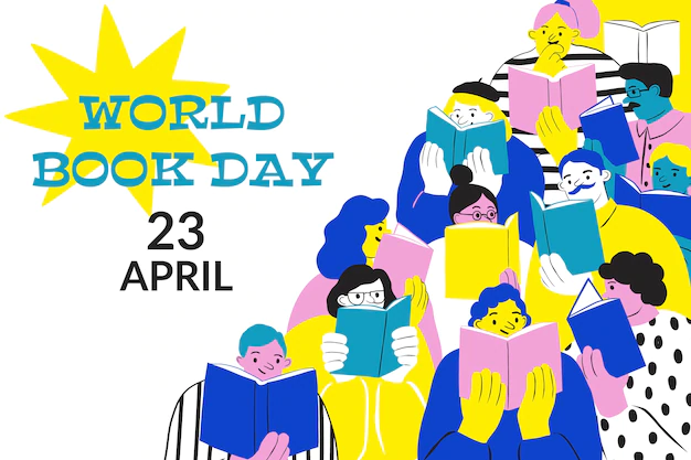 Free Vector | Flat world book day background with people reading books
