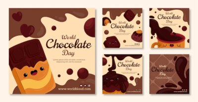 Free Vector | Flat world chocolate day instagram posts collection