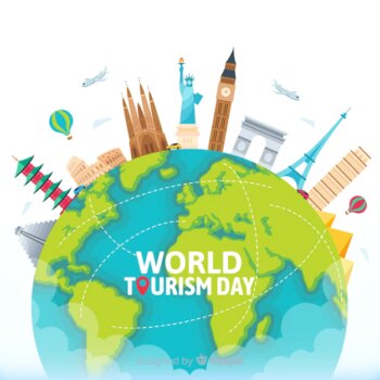 Free Vector | Flat world tourism day with landmarks and transport