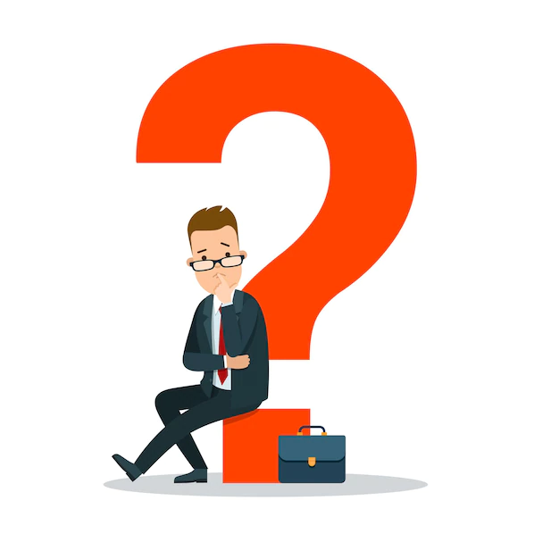 Free Vector | Flat young businessman sitting on huge red question mark