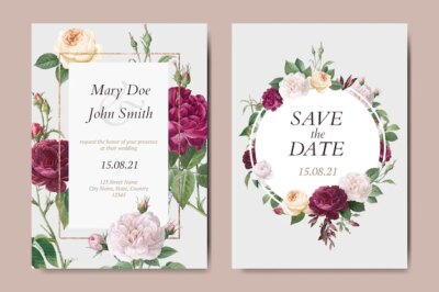 Free Vector | Floral wedding invitation card vectors set