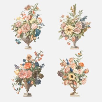 Free Vector | Flower bouquet in vase vector vintage illustration set