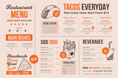 Free Vector | Food menu for digital use with illustrations