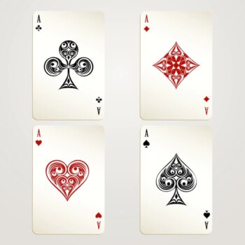 Free Vector | Four aces playing cards vector designs showing each of the four suits in red and black conceptual of a casino and gambling