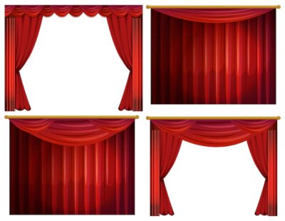 Free Vector | Four designs of red curtains illustration