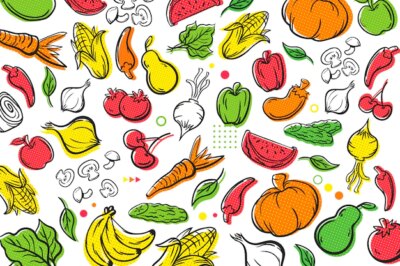 Free Vector | Fruit and vegetables halftone background cocnept