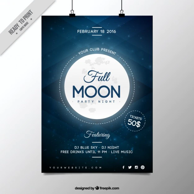 Free Vector | Full moon party night poster