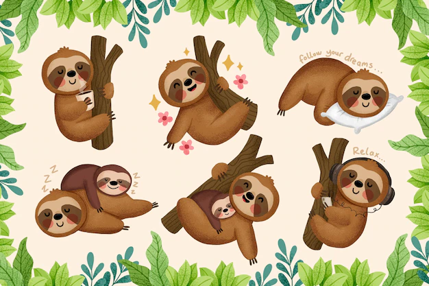 Free Vector | Funny sloth reactions illustration