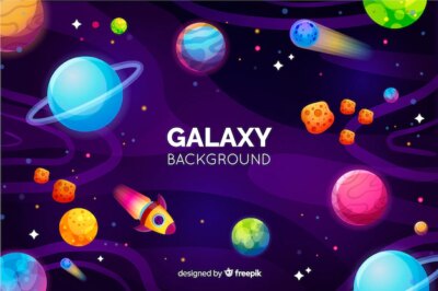 Free Vector | Galaxy background with colorful planets