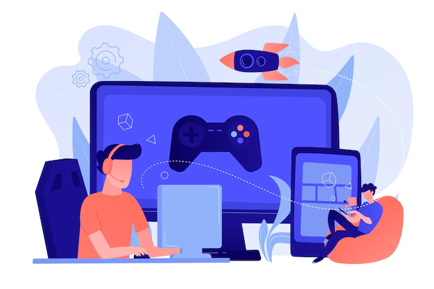 Free Vector | Gamers play video game on different hardware platforms. cross-platform play, cross-play and cross-platform gaming concept