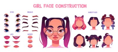 Free Vector | Girl face construction asian child avatar creation
