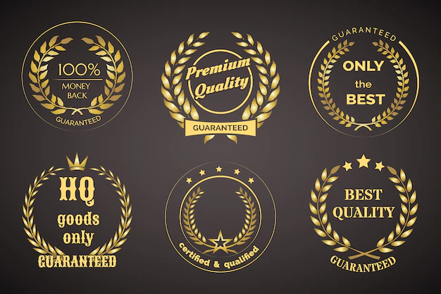 Free Vector | Gold retro guarantee labels with wreaths isolated on black