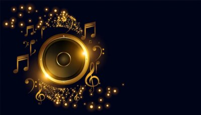 Free Vector | Golden music speaker with sound notes background