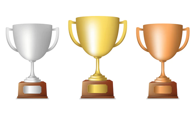 Free Vector | Golden silver bronze metallic trophy cup set isolated vector illustration
