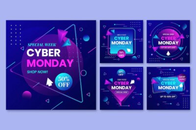 Free Vector | Gradient cyber monday instagram posts collection