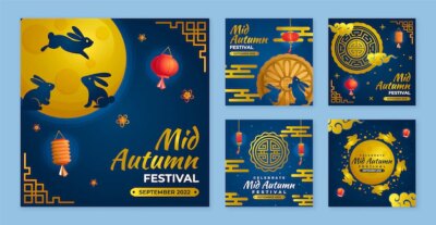 Free Vector | Gradient mid-autumn festival instagram posts collection