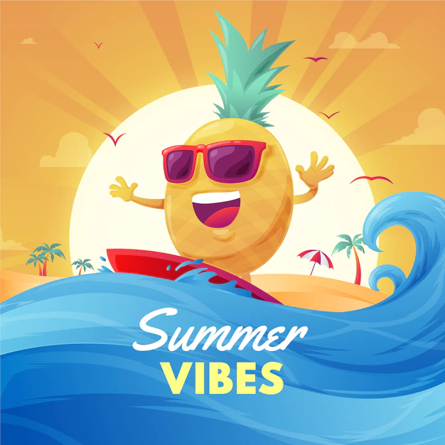Free Vector | Gradient summer vibes illustration with pineapple surfing