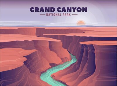 Free Vector | Grand canyon landscape and view on colorado river vector illustration for web and banner most famous united states natural landmarks arizona national park