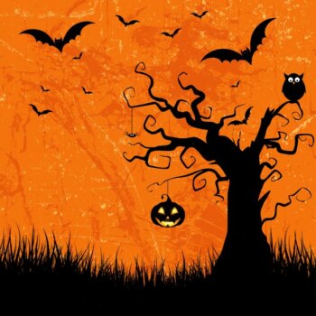 Free Vector | Grunge style halloween background with bats jack o lantern and owl