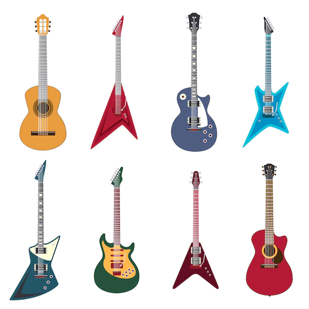 Free Vector | Guitars icons. acoustic guitars and electric guitar   illustration