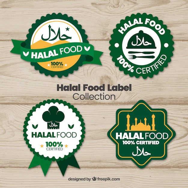 Free Vector | Halal food label collection with flat design