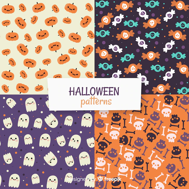 Free Vector | Halloween pattern collection in flat design